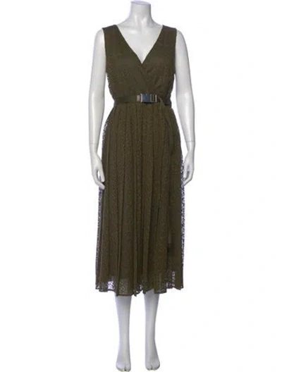 Pre-owned Weekend Max Mara V-neck Long Dress In Green