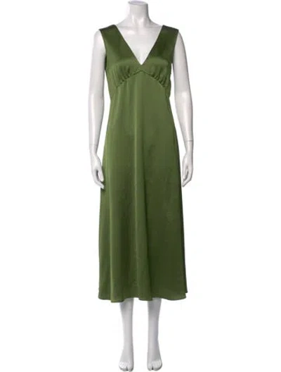 Pre-owned Weekend Max Mara V-neck Long Dress In Green