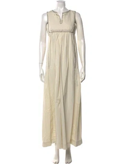 Pre-owned Weekend Max Mara V-neck Long Dress In Neutrals