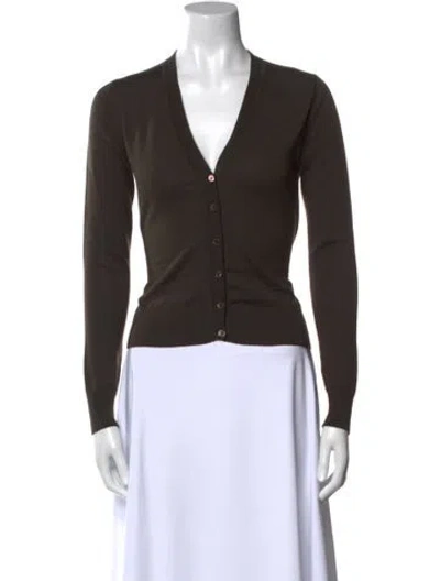 Pre-owned Weekend Max Mara V-neck Long Sleeve Crop Top In Brown