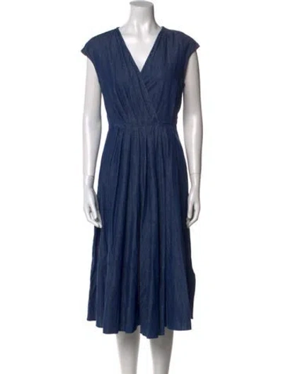 Pre-owned Weekend Max Mara V-neck Midi Length Dress In Blue