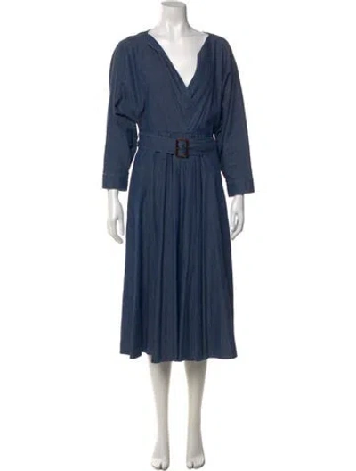 Pre-owned Weekend Max Mara V-neck Midi Length Dress In Blue