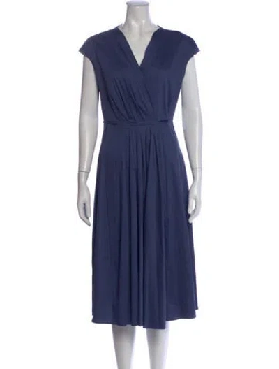 Pre-owned Weekend Max Mara V-neck Midi Length Dress In Blue