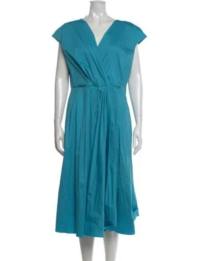 Pre-owned Weekend Max Mara V-neck Midi Length Dress In Blue