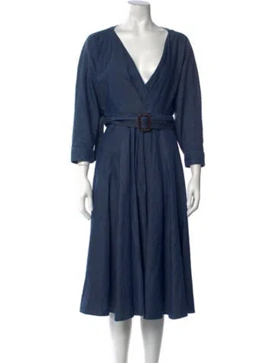 Pre-owned Weekend Max Mara V-neck Midi Length Dress In Blue