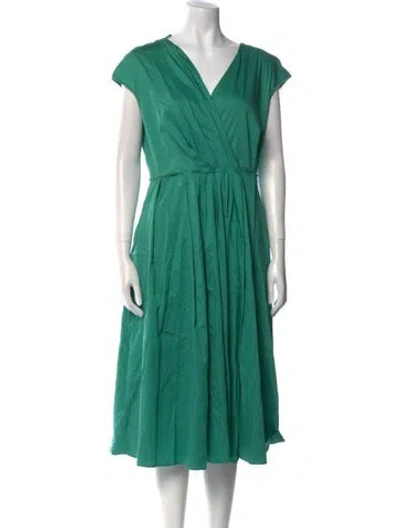 Pre-owned Weekend Max Mara V-neck Midi Length Dress In Green