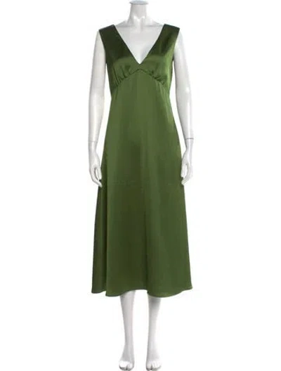 Pre-owned Weekend Max Mara V-neck Midi Length Dress In Green