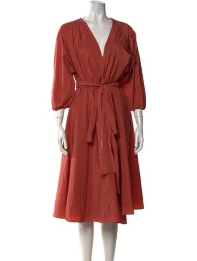 Pre-owned Weekend Max Mara V-neck Midi Length Dress In Orange
