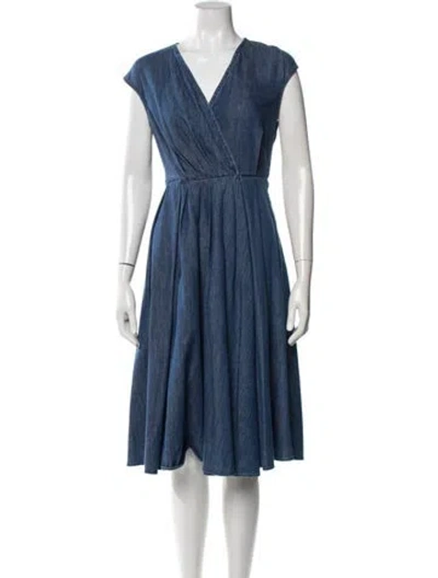 Pre-owned Weekend Max Mara V-neck Midi Length Dress W/ Tags In Blue