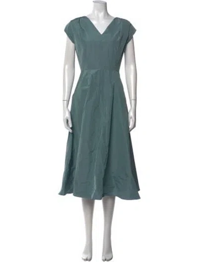 Pre-owned Weekend Max Mara V-neck Midi Length Dress W/ Tags In Blue/green