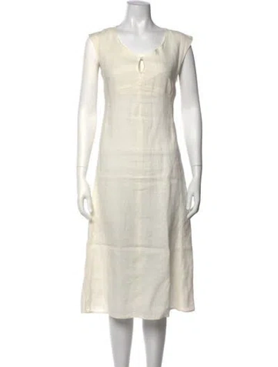 Pre-owned Weekend Max Mara V-neck Midi Length Dress In White