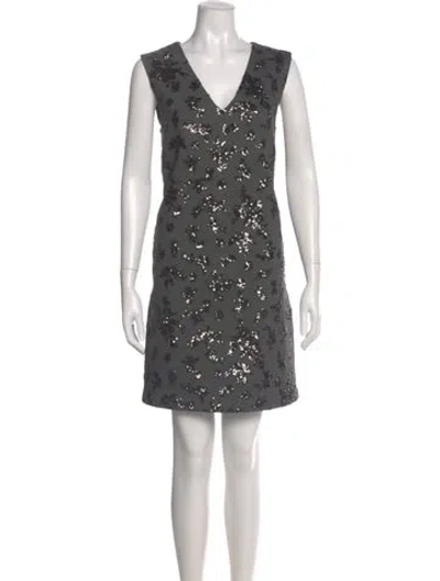 Pre-owned Weekend Max Mara V-neck Mini Dress In Gray