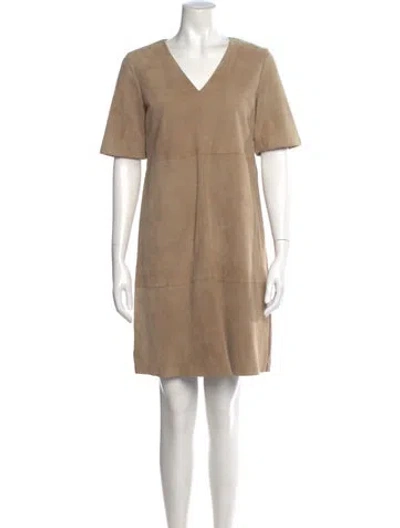 Pre-owned Weekend Max Mara V-neck Mini Dress W/ Tags In Brown