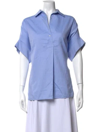 Pre-owned Weekend Max Mara V-neck Short Sleeve Blouse In Blue