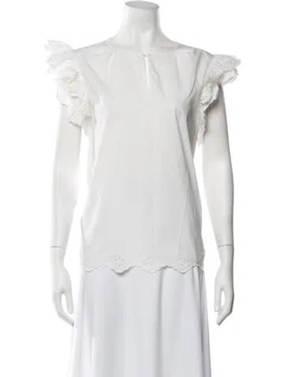 Pre-owned Weekend Max Mara V-neck Short Sleeve Blouse In Neutrals