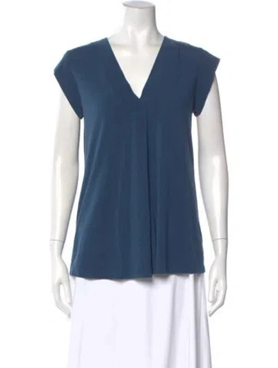 Pre-owned Weekend Max Mara V-neck Short Sleeve Top In Blue