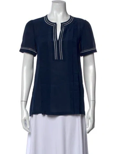 Pre-owned Weekend Max Mara V-neck Short Sleeve Top In Blue