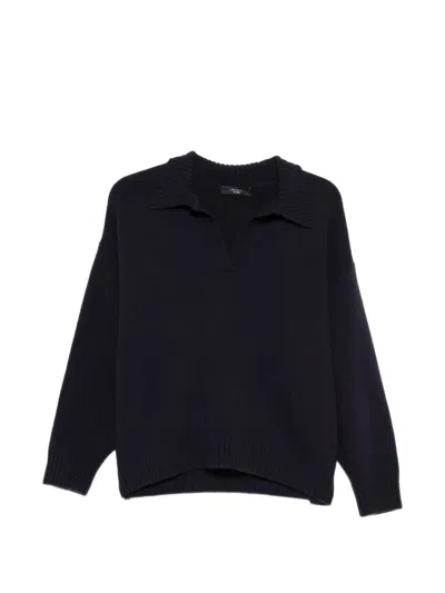 Weekend Max Mara V-neck Spread-collar Sweater In Black