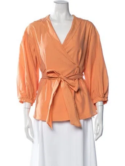 Pre-owned Weekend Max Mara V-neck Three-quarter Sleeve Blouse In Orange