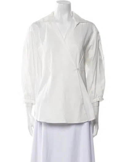 Pre-owned Weekend Max Mara V-neck Three-quarter Sleeve Blouse In White