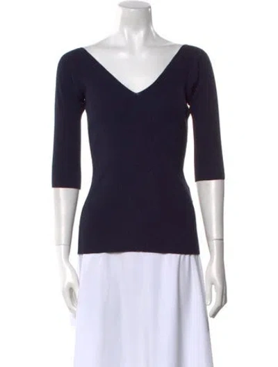 Pre-owned Weekend Max Mara V-neck Three-quarter Sleeve Top In Blue