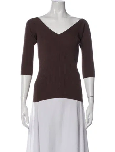 Pre-owned Weekend Max Mara V-neck Three-quarter Sleeve Top In Brown