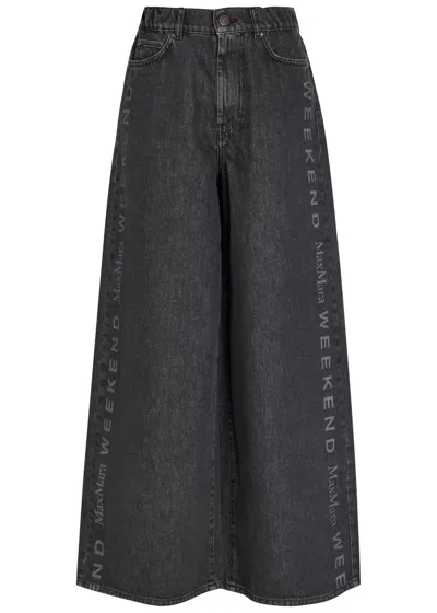 Weekend Max Mara Vortice Logo-print Wide-leg Jeans In Black