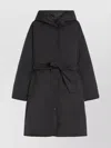 Weekend Max Mara Waist Belted Long Quilted Hooded Pockets In Black