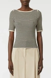 Weekend Max Mara Omens Waser Stripe-pattern Stretch-knit Top Beige In Black