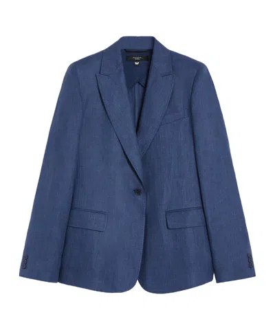 Weekend Max Mara Washed Linen Blazer In Navy Blue