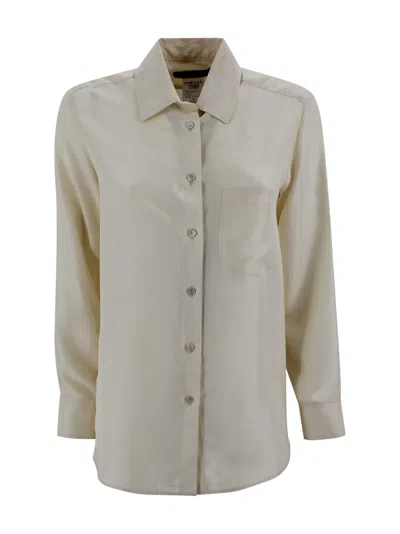Weekend Max Mara Washed Silk Shirt-ecru In Multi
