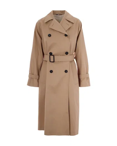 Weekend Max Mara Beige Notched Lapel Trench Coat In Brown