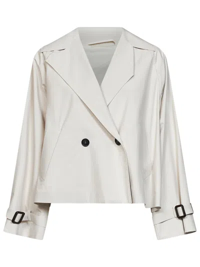 Weekend Max Mara Omens Ivory Bicolour Double-breasted Woven Trench Coat In White