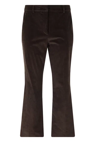 Weekend Max Mara Weekend Flared Pants With High Waist In Soft Stretch Cotton In Brown