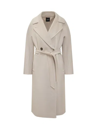 Weekend Max Mara Ivory Wool Coat With Belt In Gray