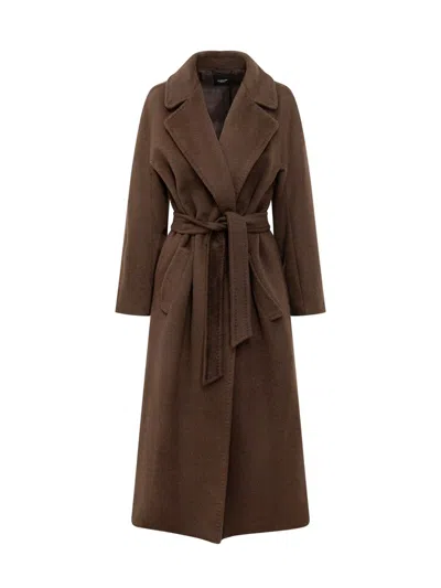 Weekend Max Mara Long Wool Coat With Belt In Brown