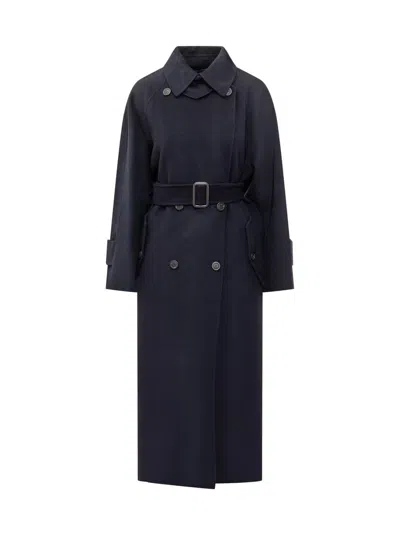 Weekend Max Mara Navy Blue Double-breasted Coat With Belt