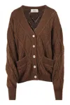 Weekend Max Mara Diamond-pattern Cable-knit Cardigan In Brown