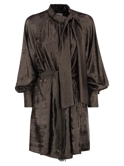 Weekend Max Mara Weekend Maxmara Bunny1234 Laminated Chiffon Dress In Brown