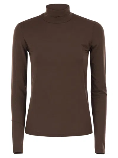Weekend Max Mara Weekend Maxmara Multif Turtleneck T Shirt In Viscose Jersey In Brown