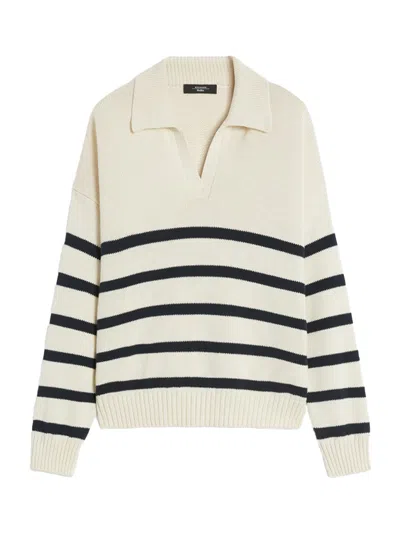 Weekend Max Mara Weekend Maxmara Striped Polo-collar Cotton Blend Sweater In Multi