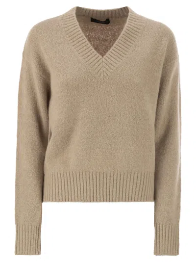 Weekend Max Mara Weekend Maxmara Visita V Neck Sweater In Alpaca And Cotton In Neutral