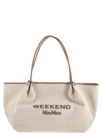 Weekend Max Mara Weekend Maxmara Wkagetto - Canvas Shopper Bag With Leather Trims In Neutral