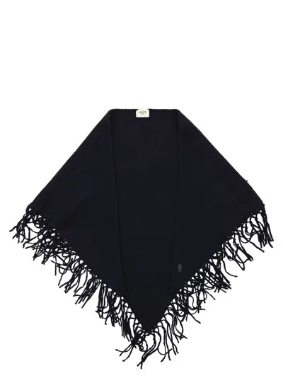 Weekend Max Mara Weekend Maxmara Wkatornado - Virgin Wool Fringed Cape In Blue