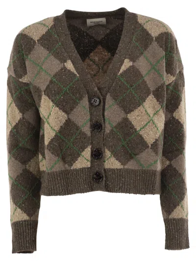 Weekend Max Mara Argyle Cropped Wool Cardigan In Multi