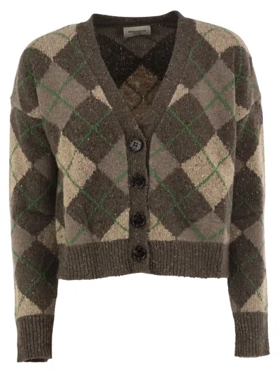 Weekend Max Mara Weekend Maxmara Wkdabile - Wool-blend Argyle Jacquard Cardigan In Brown