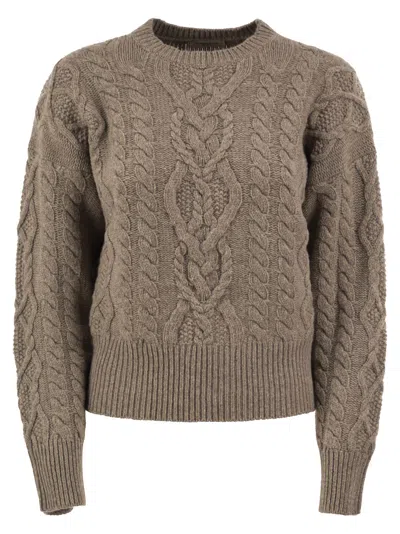 Weekend Max Mara Weekend Maxmara Wkdalben Pure Virgin Wool Cable Knit Jumper In Brown