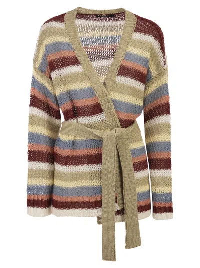 Weekend Max Mara Weekend Maxmara Wkdbonito Linen Yarn Cardigan With Belt In Multi