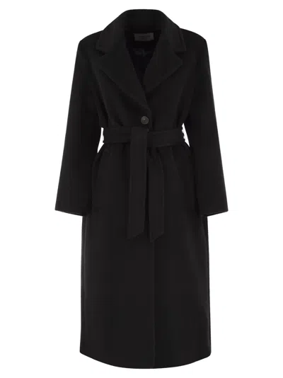 Weekend Max Mara Weekend Maxmara Wkdbronte - Long Wool Blend Coat With Alpaca, Mohair And Matching Belt In Black