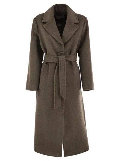Weekend Max Mara Weekend Maxmara Wkdbronte - Long Wool Blend Coat With Alpaca, Mohair And Matching Belt In Gray